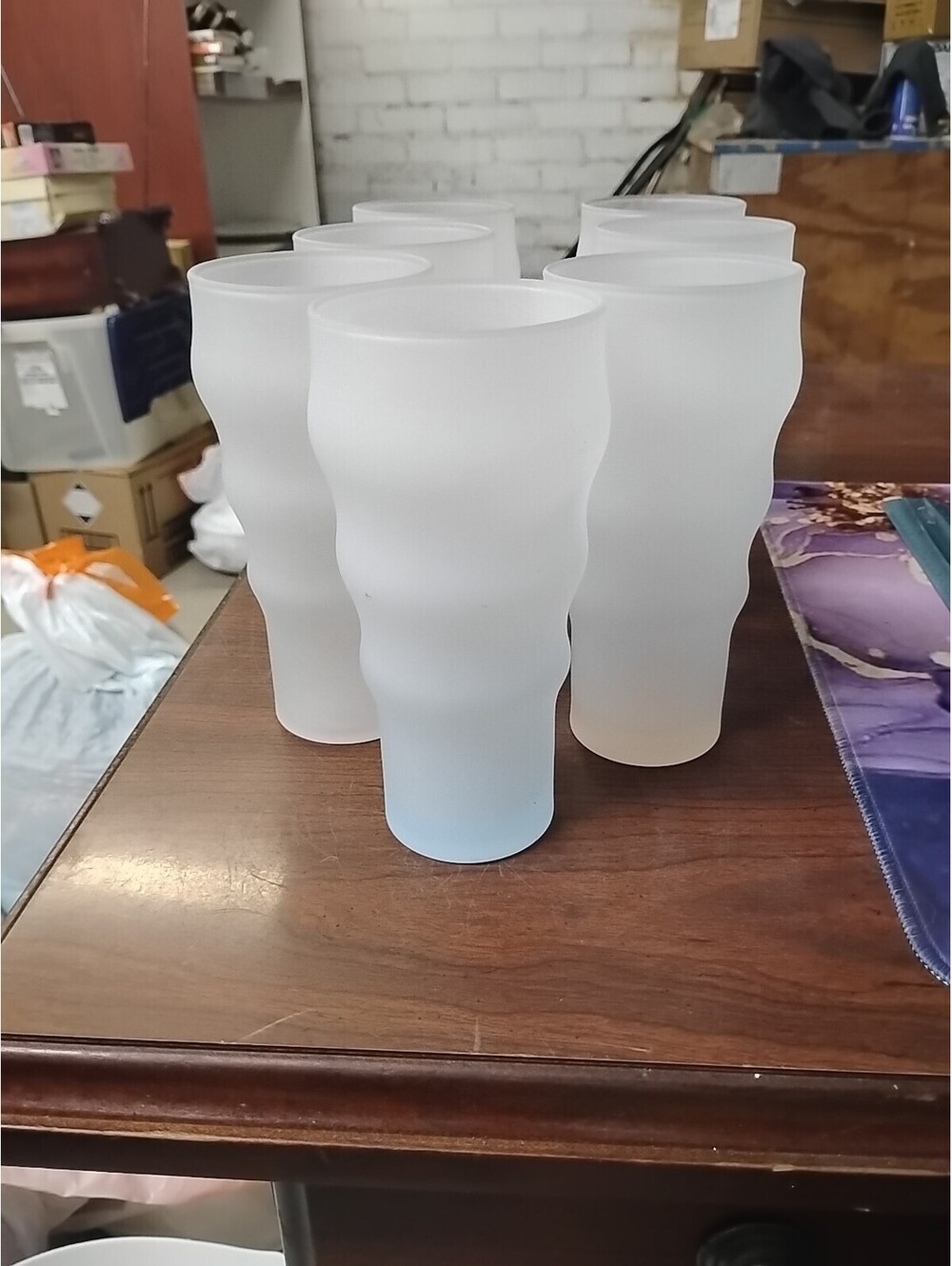Vintage Frosted Glass Tumblers 6pc ripple Wavy Cocktail